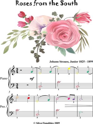 cover image of Roses from the South Opus 388 Easiest Piano Sheet Music with Colored Notes